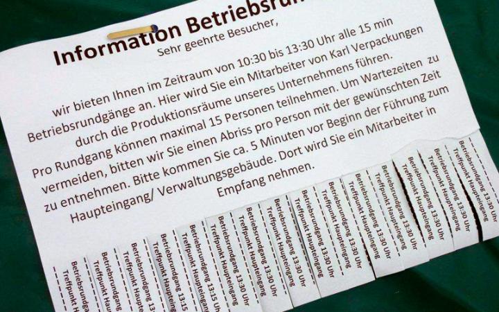 Anmeldescheine für den Betriebsrundgang in Rüdersdorf